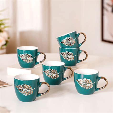 Luxe Leaf Green Tea Cup Set Of 6 250ml Online - Premium Tea Cup | Nestasia