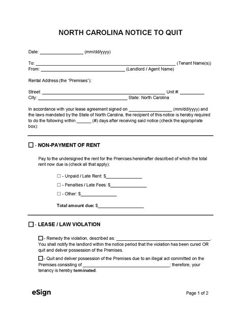 Eviction Notice Template North Carolina