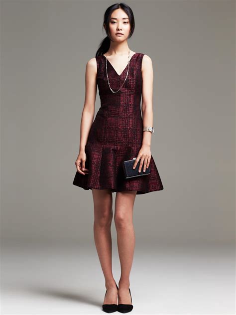Red Tweed Fit-and-Flare Dress | Banana Republic