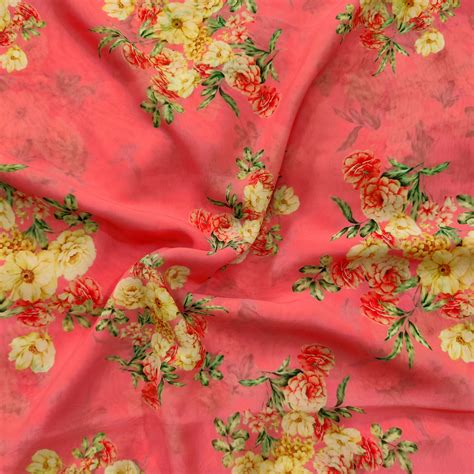 Georgette Pink With Vintage Flower Bunch Flowy Fabric – Sanskruti