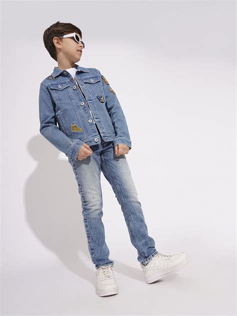 BOYS Blue Heavily Washed Regular Fit Jeans