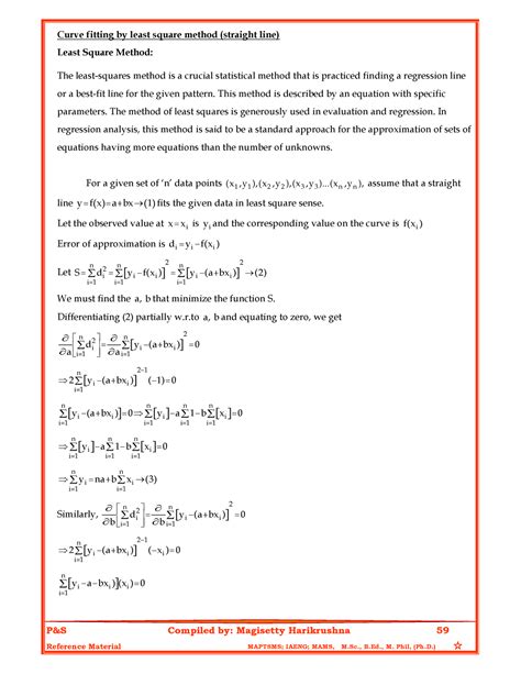 Least Square Method - P&S Compiled by: Magisetty Harikrushna 59 ...