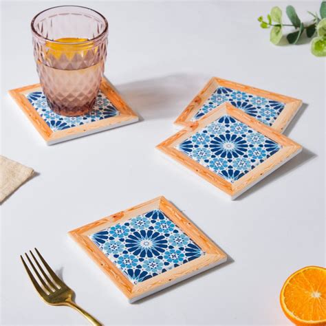 Moroccan Square Art Ceramic Coaster Set Of 4 Online - Premium Coaster ...