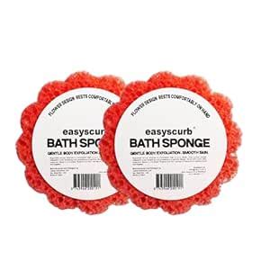 EasyScrub Bath Sponge Pack of 2 (Red) | Gentle Body Exfoliation Loofah ...