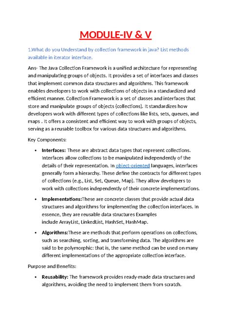 Oops 4 & 5 - Comprehensive Study Notes on Java Collection Framework ...