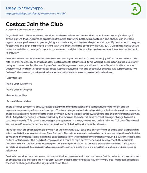 Costco: Join the Club Essay Example | StudyHippo.com