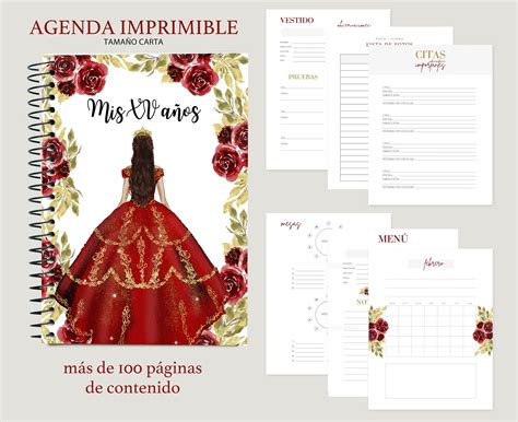 Agenda Para Quinceañera Imprimible En Español, Red Quinceanera Planner ...