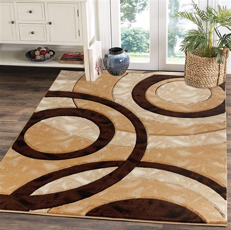 Glory Rugs Area Rug Modern 8x10 Brown Circles Geometry Soft Hand Carved ...
