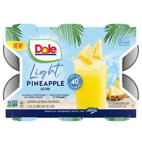 Dole Light Pineapple Juice, Canned Pineapple Juice, 6oz, 6 Count ...