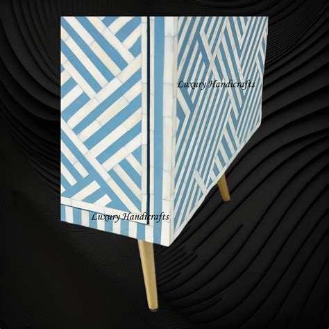 Optical Bone Inlay Media Console Sky Blue – Luxury Handicrafts