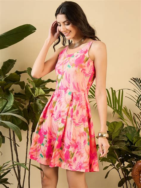 Box Pleated Mini Dress in Pink Floral Print – Mabish Store