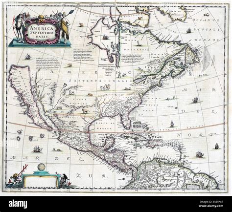 MAP OF NORTH AMERICA 1636 by Dutch cartographers Henricus Hondius II and Jan Janssonius Stock ...