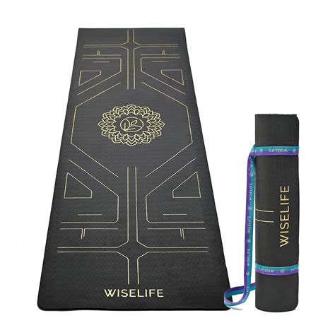 WiseLife TRU Alignment Yoga Mat + Sleek Yoga Strap for Men and Women ...