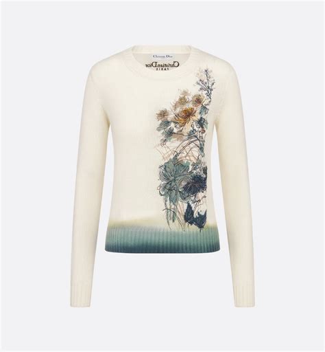 Dior Souvenir Embroidered Sweater White Multicolor Cashmere Knit | DIOR