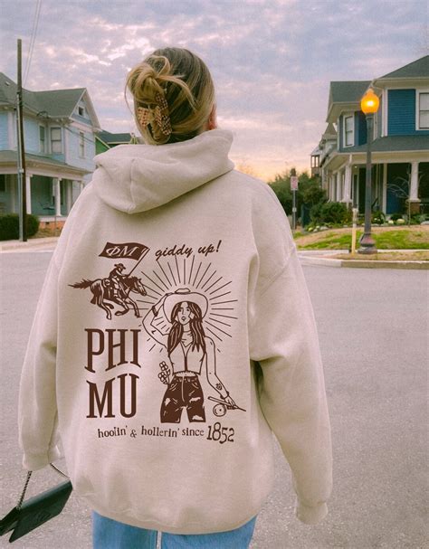 Phi Mu Country Inspired Sorority Hoodie | Phi Mu Trendy Giddy up ...
