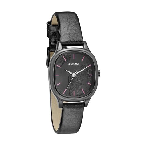 Sonata Linnea Black Dial Women Watch with Leather Strap-NS8173NL01 ...