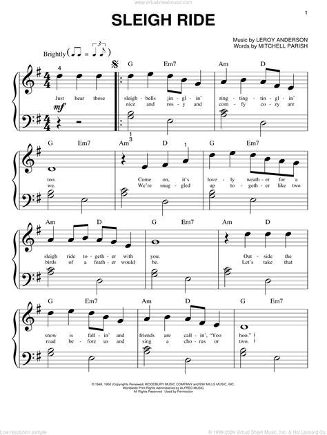 Sleigh Ride sheet music for piano solo (big note book) (PDF)