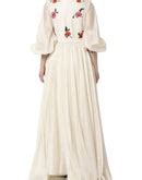 Cotton silk Angrakha Neck Embroidered Gown with balloon sleeves ...