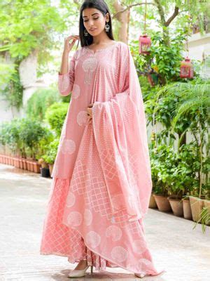 Buy GULABI DORI Pink Printed Cotton Kurta with Sharara and Dupatta (Set ...