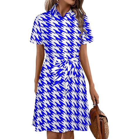 Aesthetic Blue And White Ripple Womens Shirt Dresses Women'S Short ...