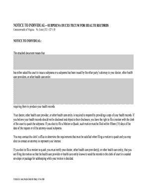 Fillable Online Notice to patient subpoena duces tecum for medical ...