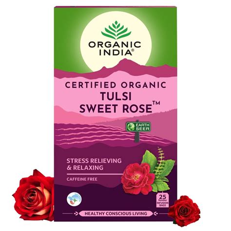 A TATA Product - Organic India Tulsi Sweet Rose - 25 Tea Bags, Stress ...