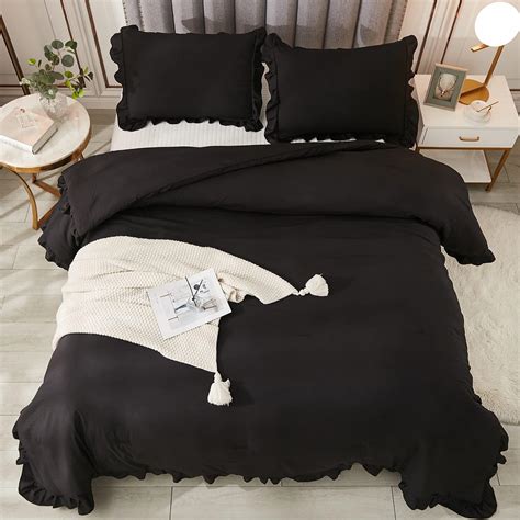 Amazon.com: WONGS BEDDING Black Comforter Set King,3 Pieces Ruffle ...