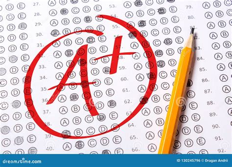 Good Grade of a Plus is Written with Red Pen on the Tests Stock Photo ...