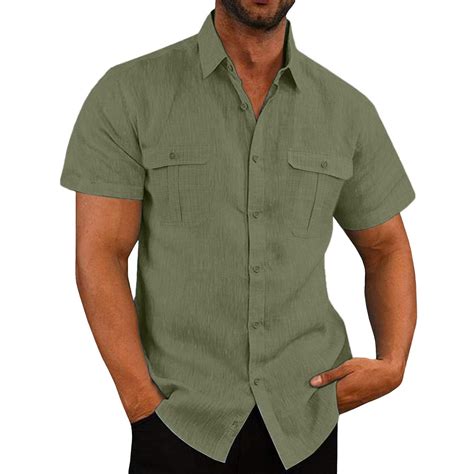 Men's Short Sleeve Button Up Linen Shirts Big and Tall Lightweight ...