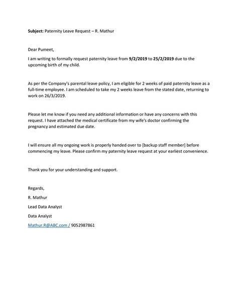 Image result for Paternity Leave Application Sample