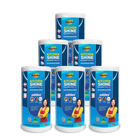 PM Kitchen Shine Plain 4 Ply Kitchen Tissue/Towel Paper Roll - 6 Rolls ...