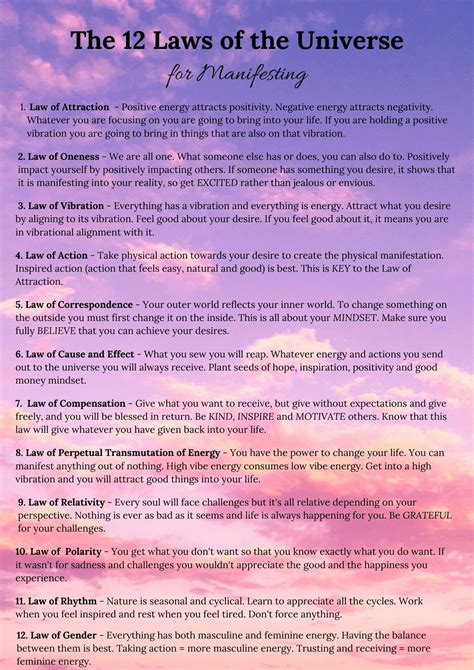 The 12 Laws of the Universe for Manifesting - PDF Guide/printable ...
