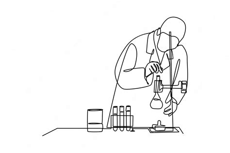 Premium Vector | Continuous one line drawing scientist doing some ...