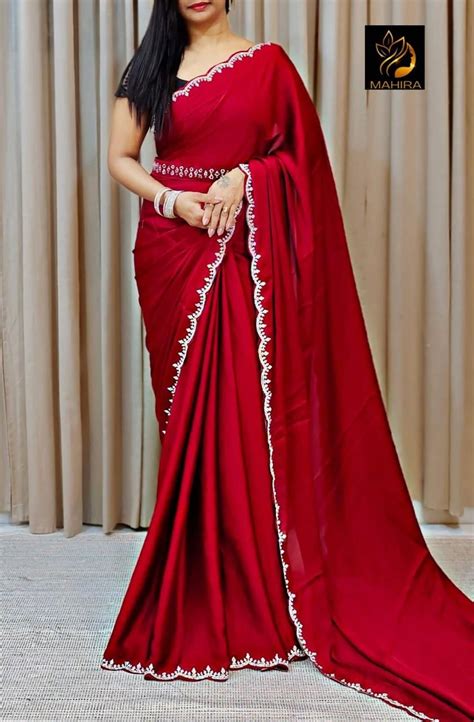 Beautiful Premium Satin Crape Crystal Stone Work Border Saree – Dharm ...