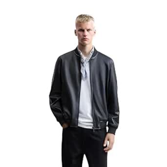 Buy DEL JONNES Men Faux Leather Solid Standard Length Rib Collar Jacket ...