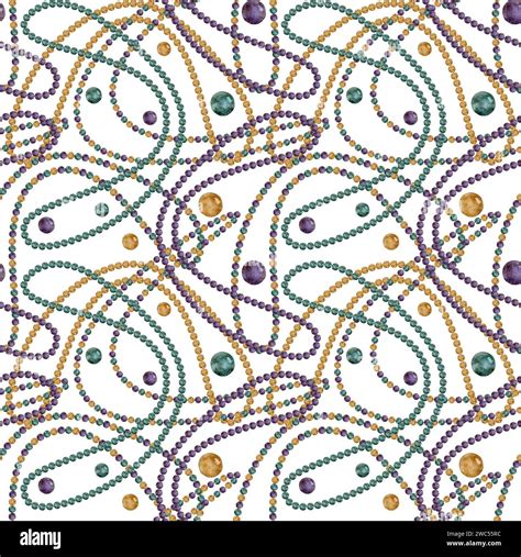 Hand drawn watercolor Mardi Gras carnival symbols. Glass bead string ...