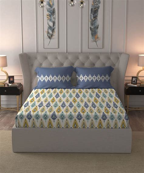 Dusk & Dawn Queen Bedsheet Set,144 TC, 100% Cotton, Beacon Yellow ...
