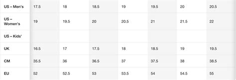 NIKE SIZE CHART – Dawntown