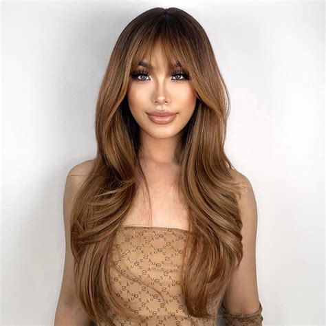 Buy Light Brown Wigs for Women Brown Wig with Bangs 24‘’Ombre Brown Wig ...