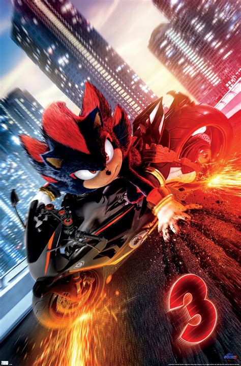 Sonic The Hedgehog 3 - Shadow Motorcycle One Sheet Wall Poster, 22.375 ...