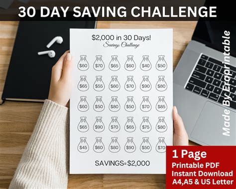Buy 30 Day Money Saving Challenge Printable 2000 Savings Online in ...
