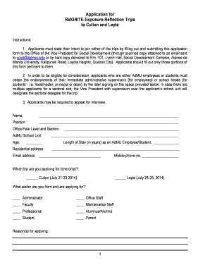 Fillable Online ReIGNITE trip Application Form PDF.pdf - Ateneo de ...