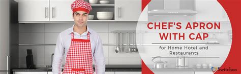 Switchon Red and white chef's Apron with Cap for Home Hotel and ...