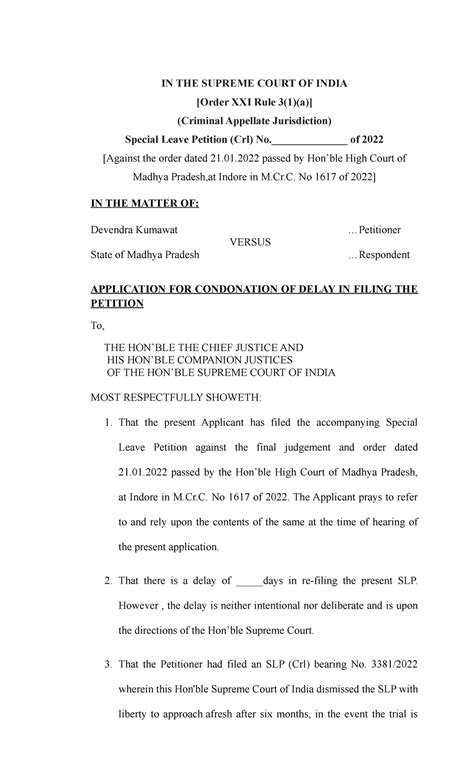 Condonation of Delay Application - Special Leave Petition (Crl) No ...