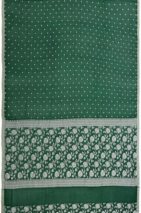 Green Banaras Georgette Saree with Floral Pallu and Silver Zari