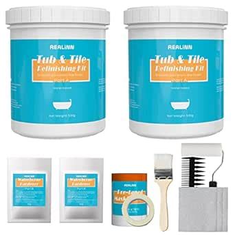 REALINN Tub and Tile Refinishing Kit (1Kg, with Tools, White), DIY ...