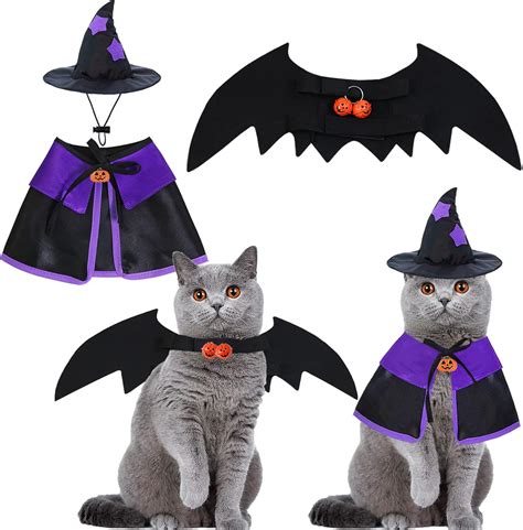 3 Pack Cat Halloween Costumes, GOYOSWA Halloween Cat Bat Wings Cat ...