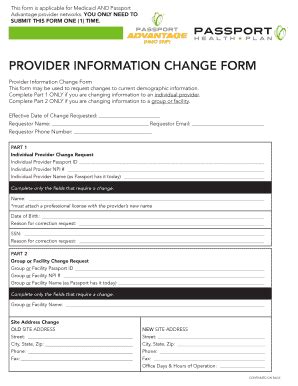 Fillable Online PROVIDER INFORMATION CHANGE FORM - Passport Fax Email ...