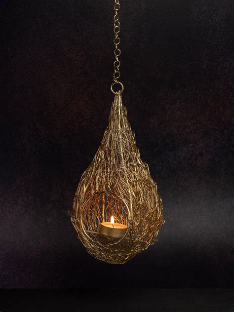 Gold Hanging Bird Nest Lantern Tea Light Holder | Shop Now