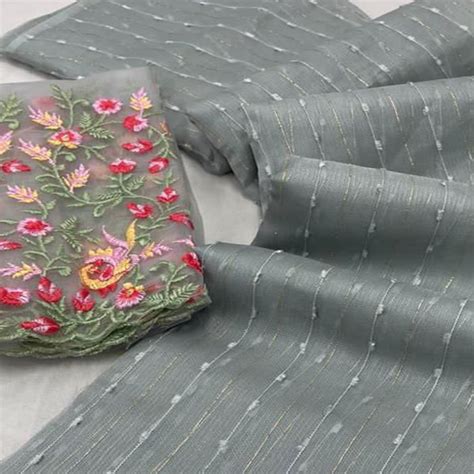 Grey Sequins Embroidered Organza Saree With Tassels